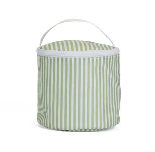 sage striped snack bag with a handle, TRVL