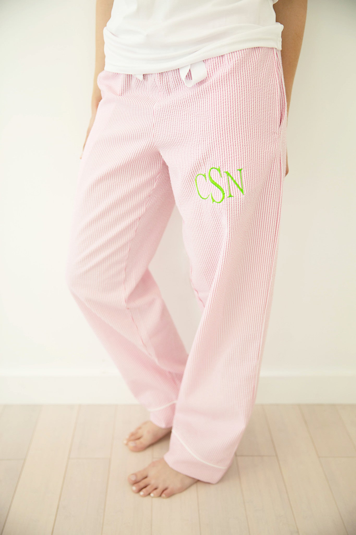 Womens Seersucker Louge Pants - Pink Seersucker - S