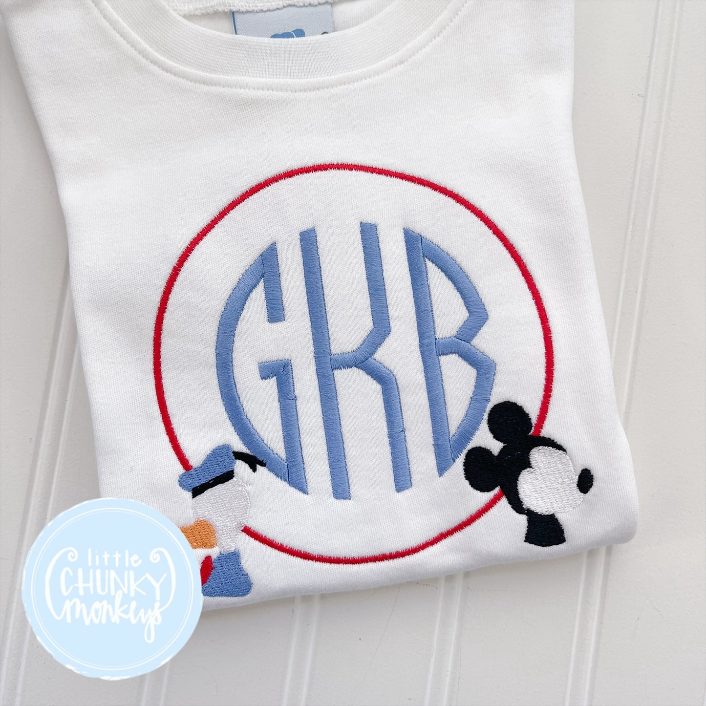 Boy Short Sleeve Shirt - Mouse and Friend Monogram - "gKb" - 18m