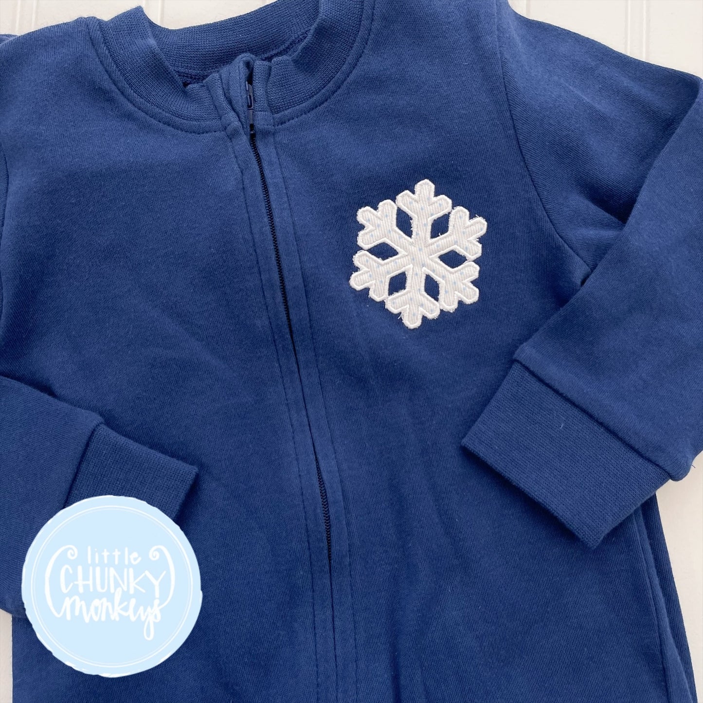 Navy Snowflake Footed Romper - 12m