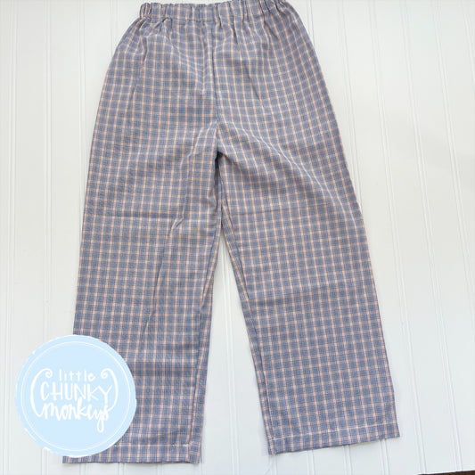 Navy & Orange Windowpane Classic Pants - 5T