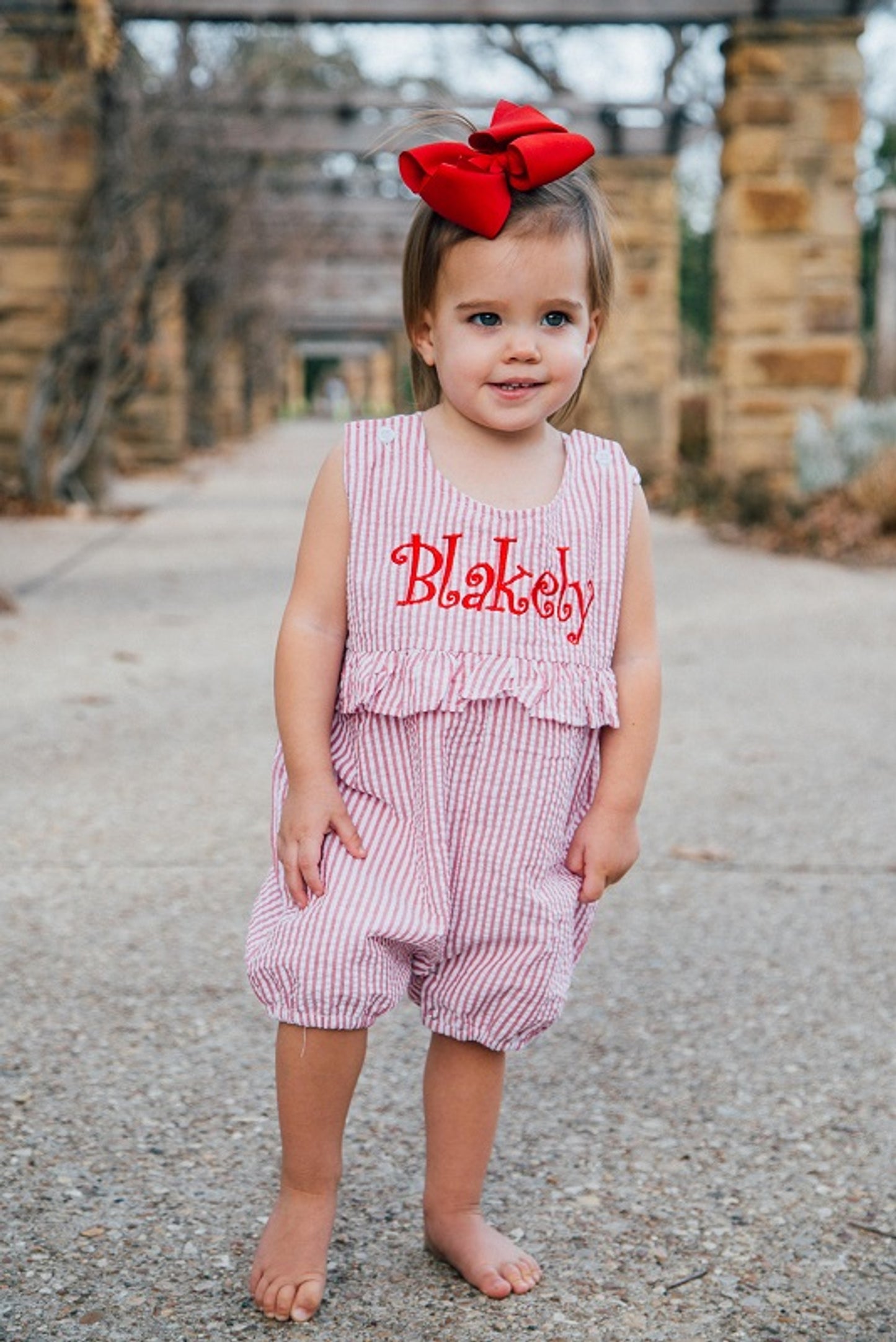 Red Seersucker Romper - 12m