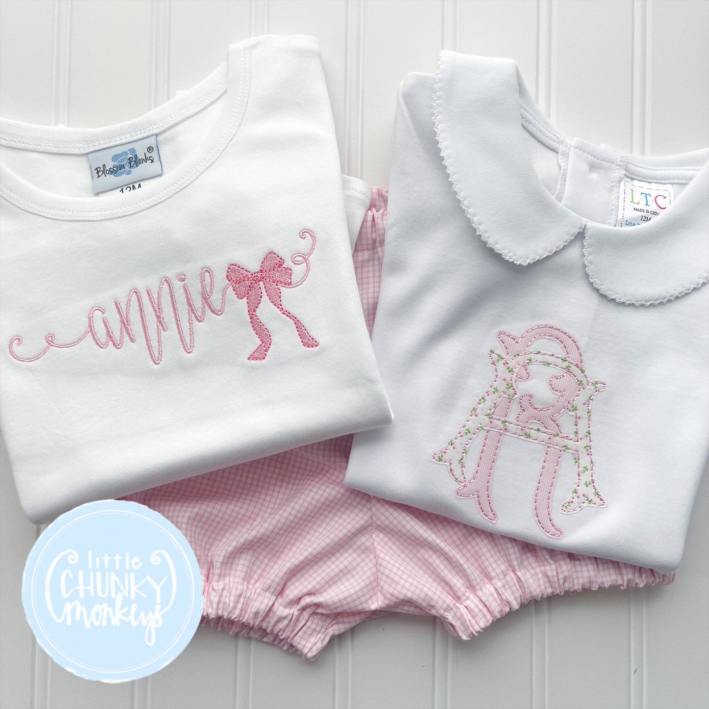 Girl Shirt - Stitched Name with Pink bow