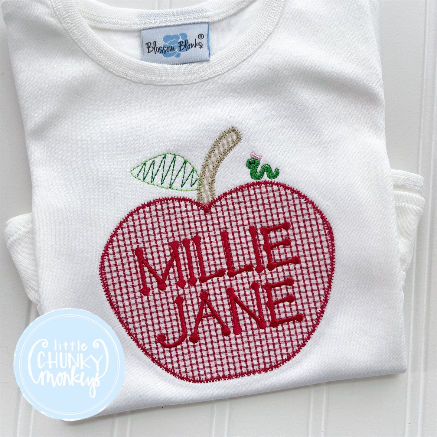 Girl Shirt - Apple with Tiny Worm and Bow
