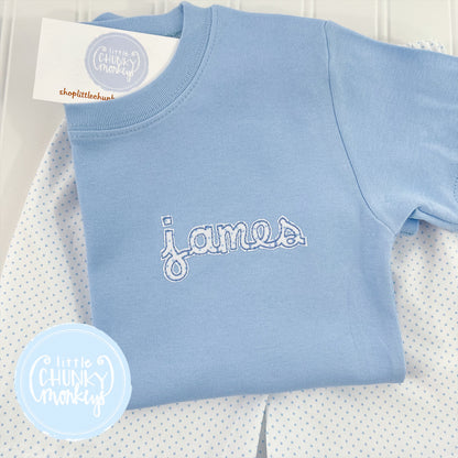 Boy Shirt- Mini Applique Name on Light Blue