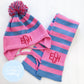 Custom Knit Stripe Hat - Bright Pink, Denim & Red