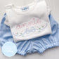 Girl Shirt - Stitched Name with Bow and Flowers