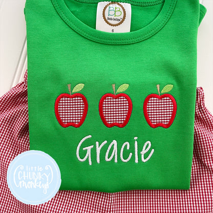 Girl Shirt - Mini Apple Trio on Kelly Green