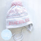 Custom Knit Bow Hat - White & Light Pink