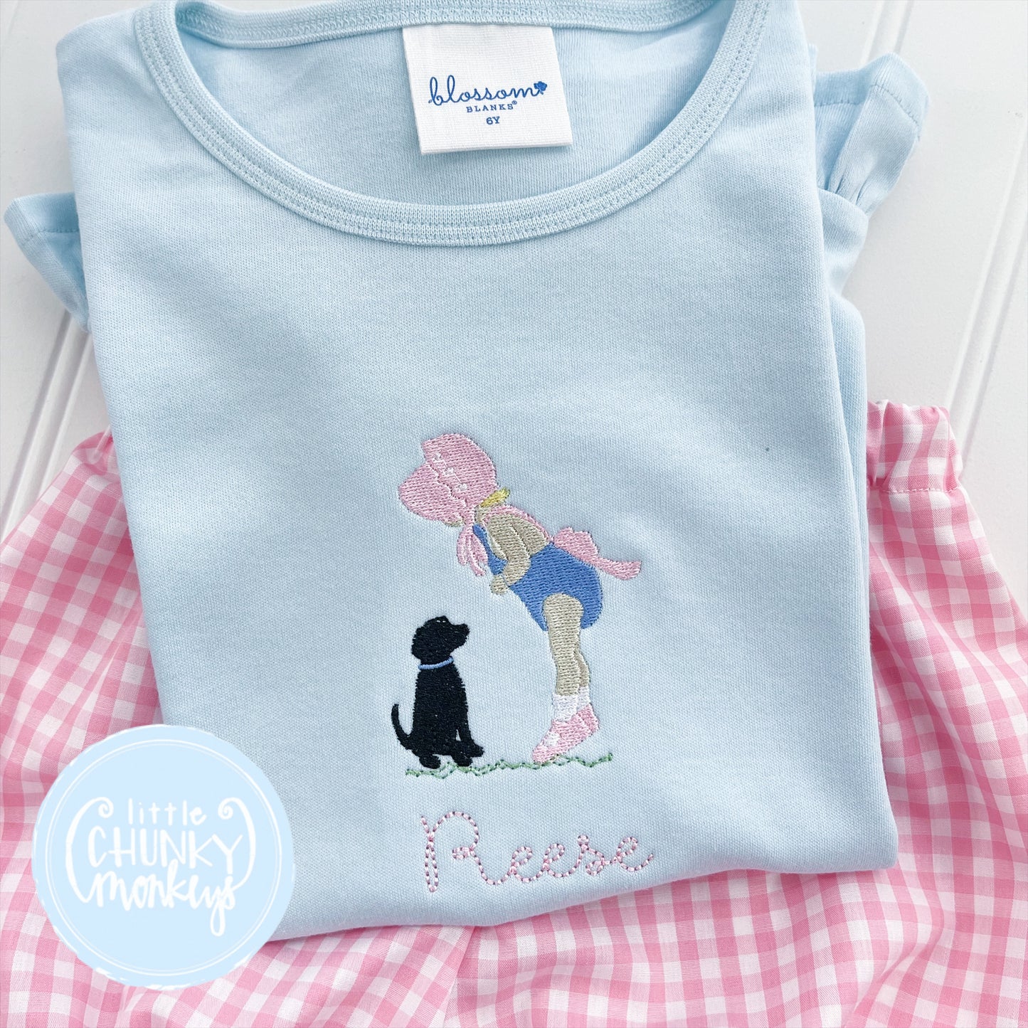 Girl Shirt - Bonnet Baby & Puppy on Light Blue