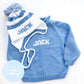 Custom Knit Stripe Hat - Bright Pink, Denim & Red