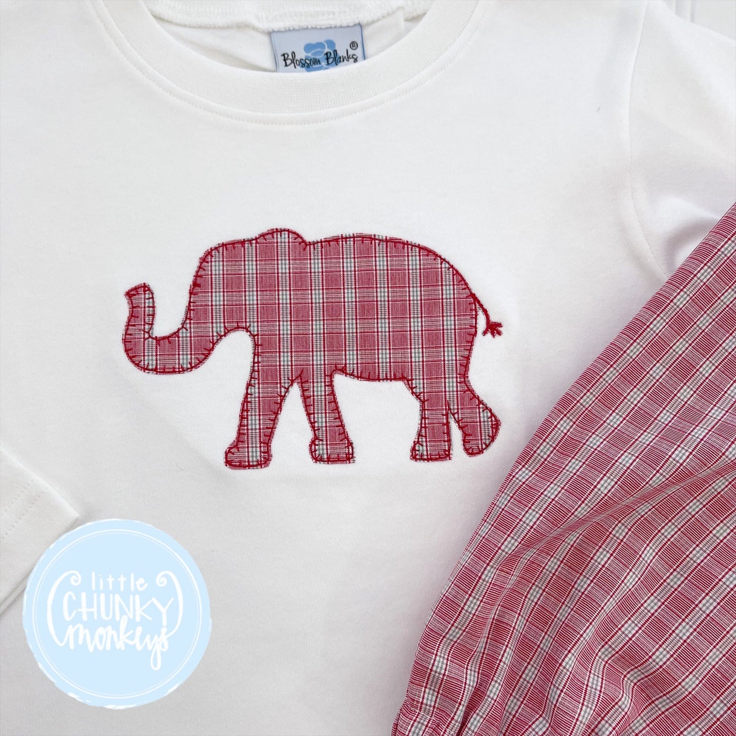 Boy Long Sleeve Shirt - Crimson & Gey Elephant - 3T & 5T