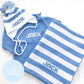Custom Knit Stripe Hat - Light Blue, White & Navy