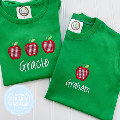 Girl Shirt - Mini Apple Trio on Kelly Green