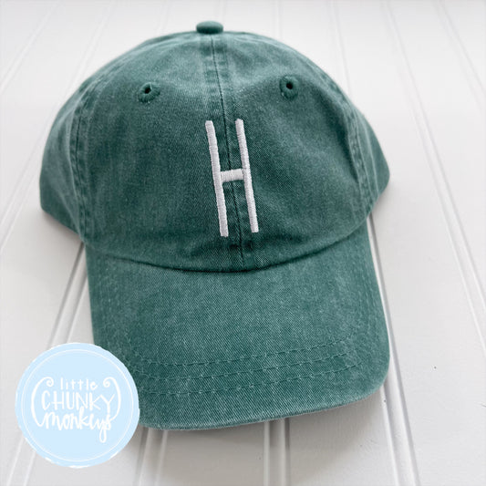 Toddler Kid Hat -  Initial on Forest Green