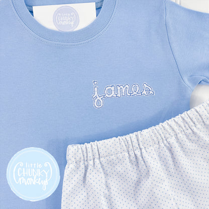 Boy Shirt- Mini Applique Name on Light Blue