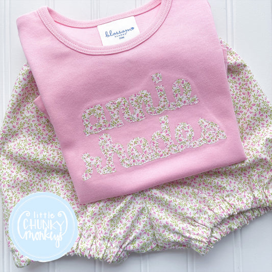 Girl Shirt - Floral Applique Name on Light Pink Shirt