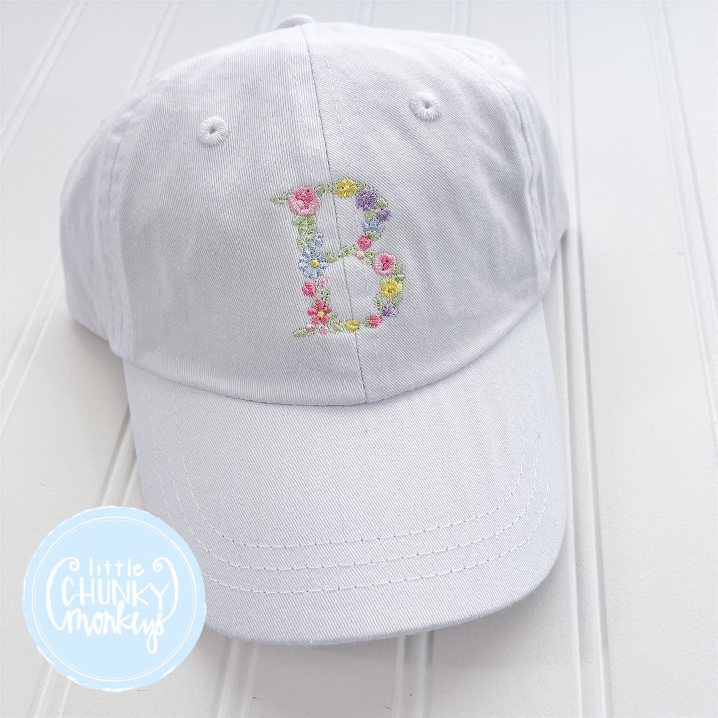 Toddler Kid Hat - Floral Initial White Hat