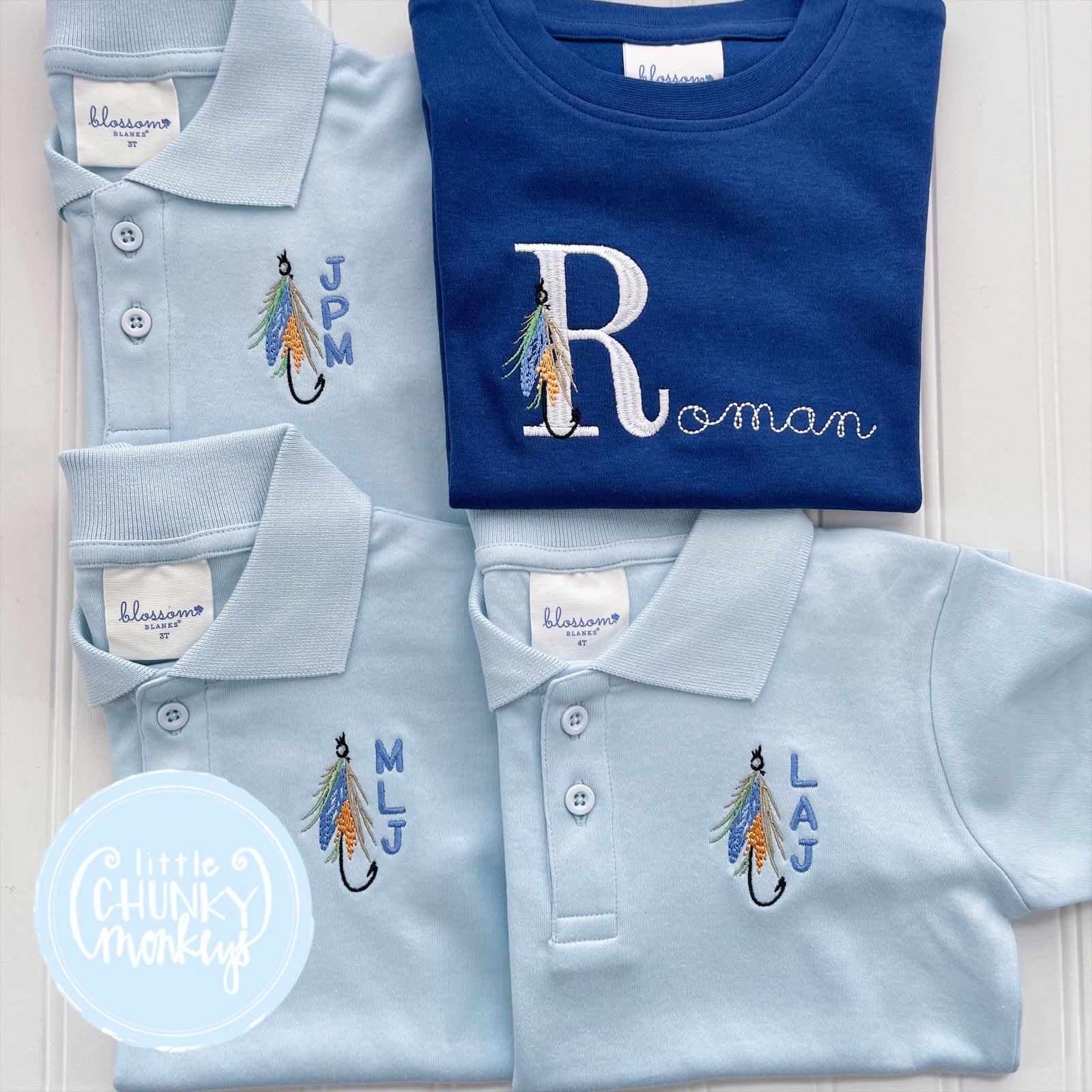 Boy Polo Shirt - Fly Fishing with Initial on Light Blue – Little Chunky  Monkeys