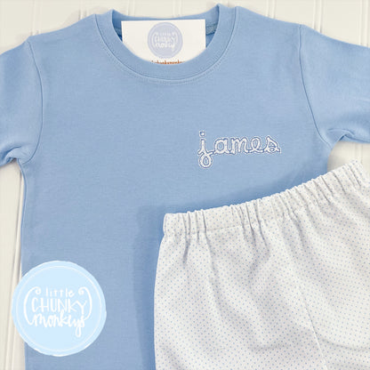 Boy Shirt- Mini Applique Name on Light Blue