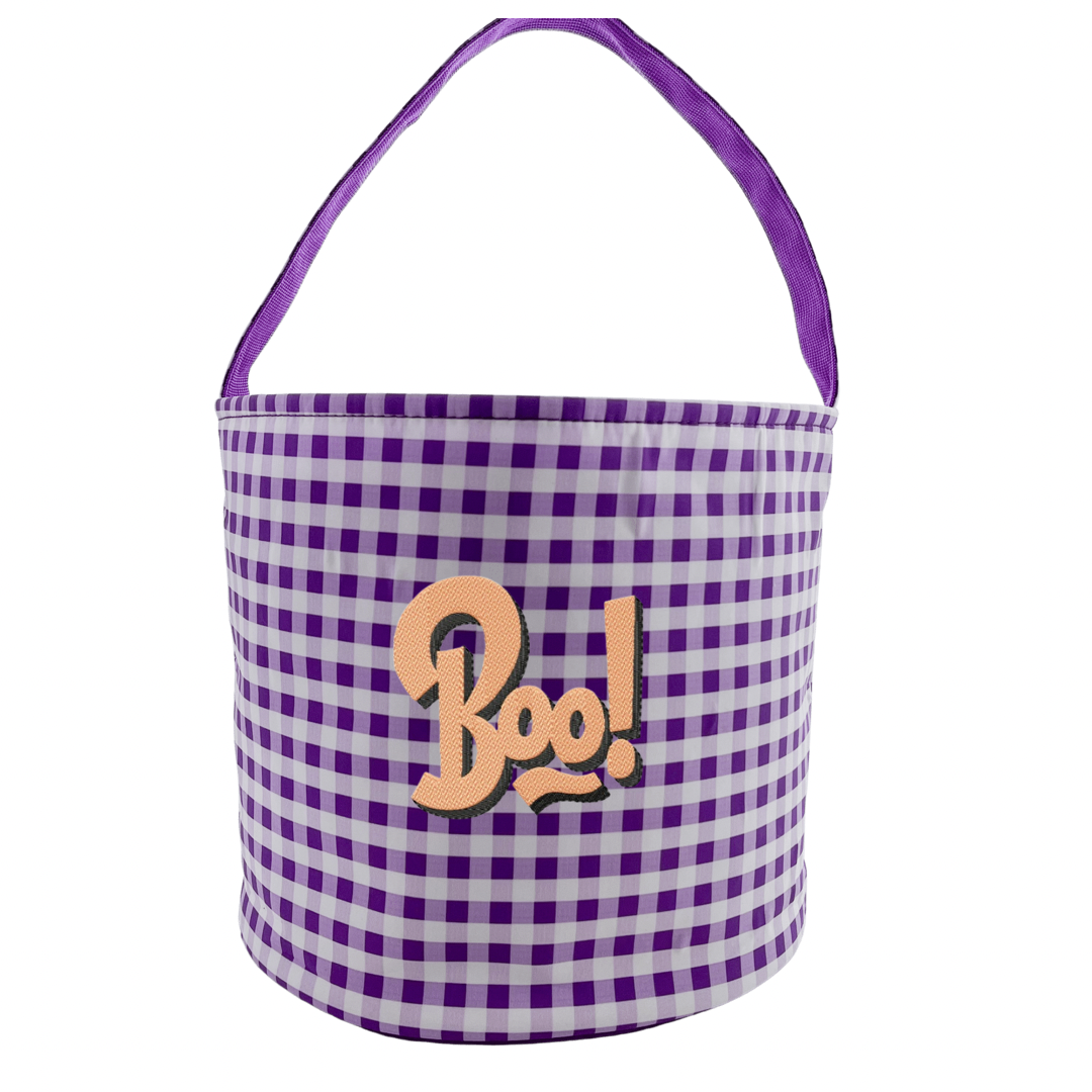 Purple Gingham Halloween Bucket Tote