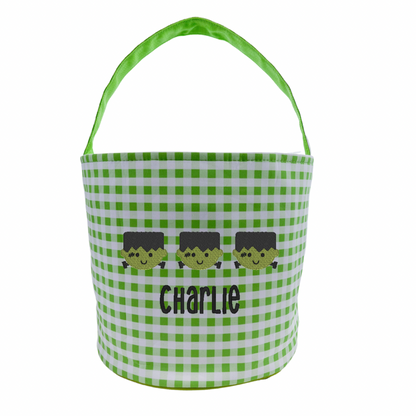 Green Gingham Halloween Bucket Tote