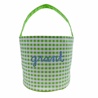 Green Gingham Halloween Bucket Tote