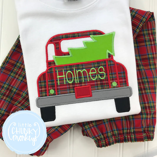Boy Shirt -Applique Truck with Christmas Tree + Personalization
