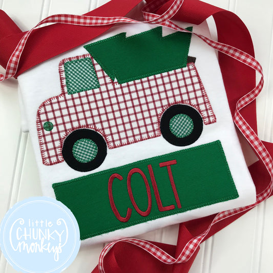 Boy Shirt - Truck with Christmas Tree in Back + Personalization