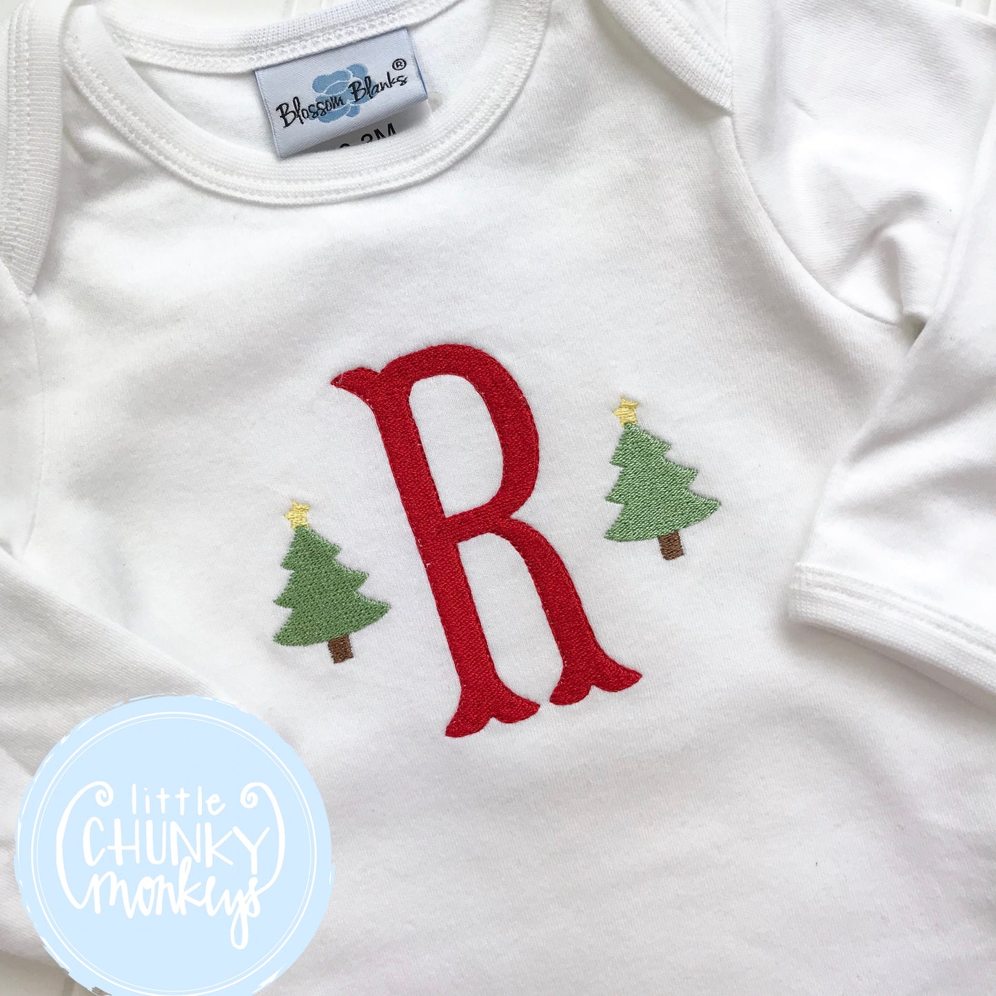 Boy Shirt - Stitched Name or Single Initial with Mini Christmas Trees