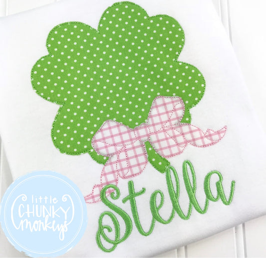 Girl Outfit - Girl St. Patrick’s Day Shirt - St. Patrick’s Day Clover with Bow + Personalization