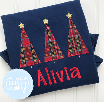 Girl Shirt - Tartan Tree Trio Shirt on Navy