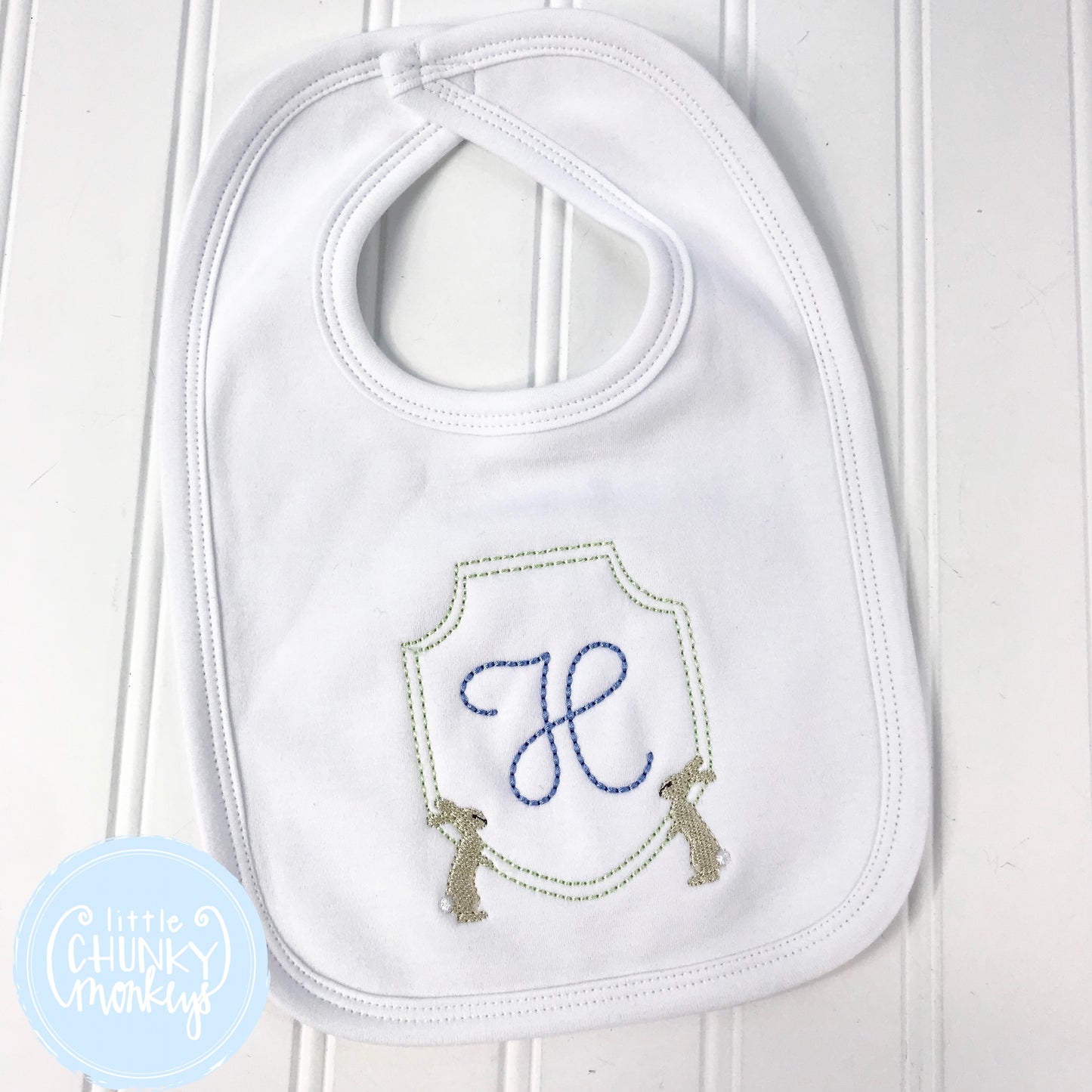 Baby Unisex Bib with Bunny Frame and Personalization