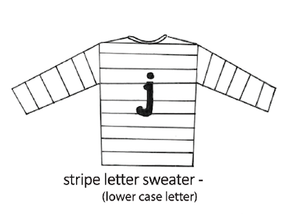 Custom Knit Stripe Letter Sweater - Natural, Denim & Red