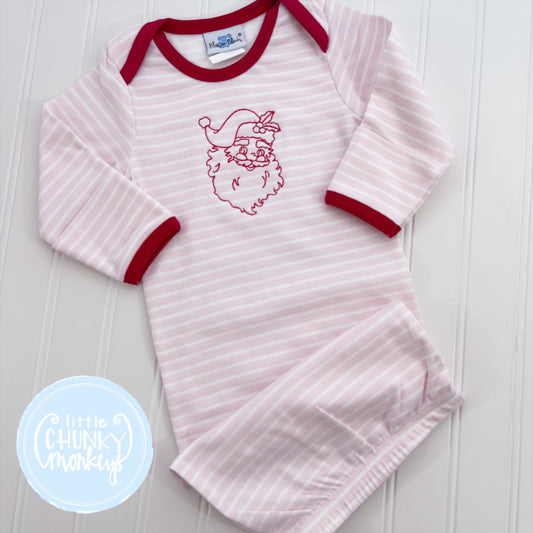 Pink Stripe Stripe - Christmas Baby Gown with Santa Embroidery