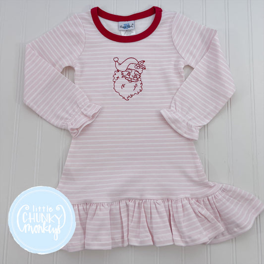 Pink Stripe A-Line Dress with Santa Embroidery - 18m