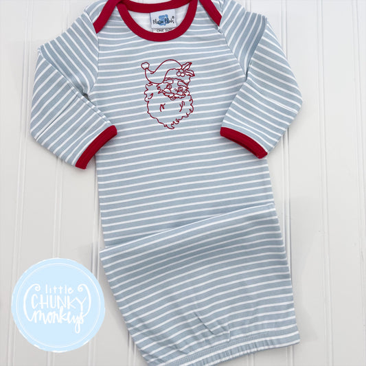 Blue Stripe - Christmas Baby Gown with Santa Embroidery