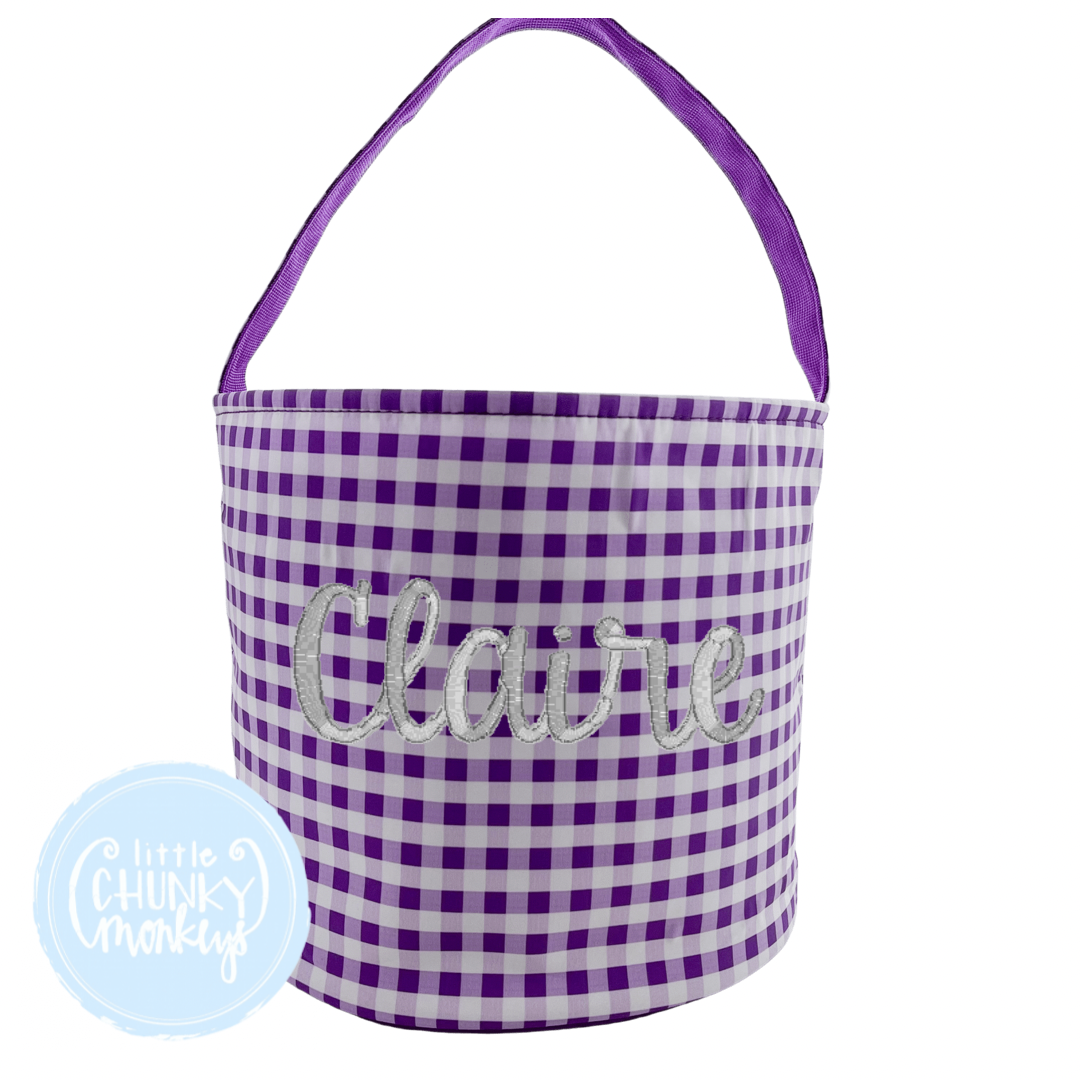 Purple Gingham Bucket Tote