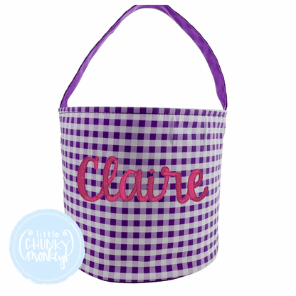 Purple Gingham Bucket Tote