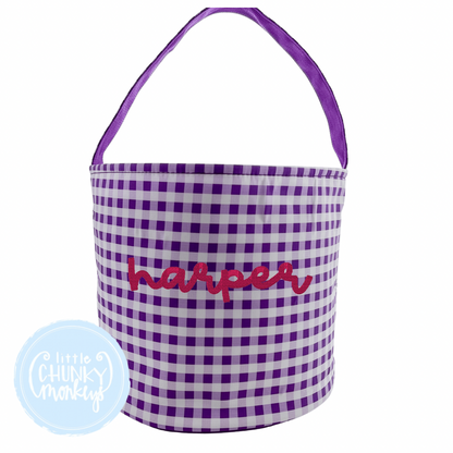 Purple Gingham Bucket Tote