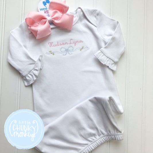 Baby GirlGown - Bring Home Outfit - Vintage Stitch Bow