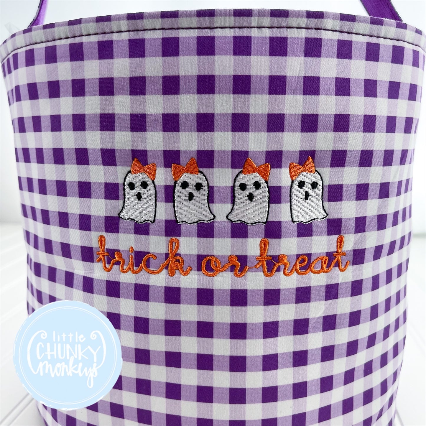 Purple Gingham Halloween Bucket Tote