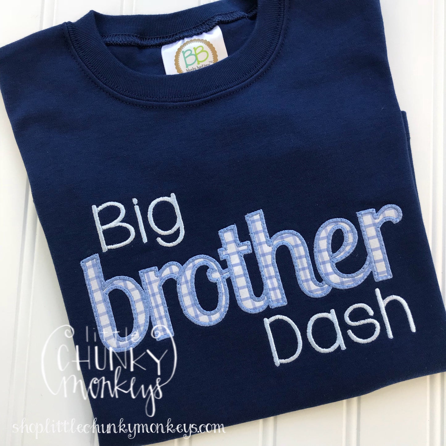 Boy Outfit - Boy Applique Shirt - Big Brother Applique Shirt on Navy