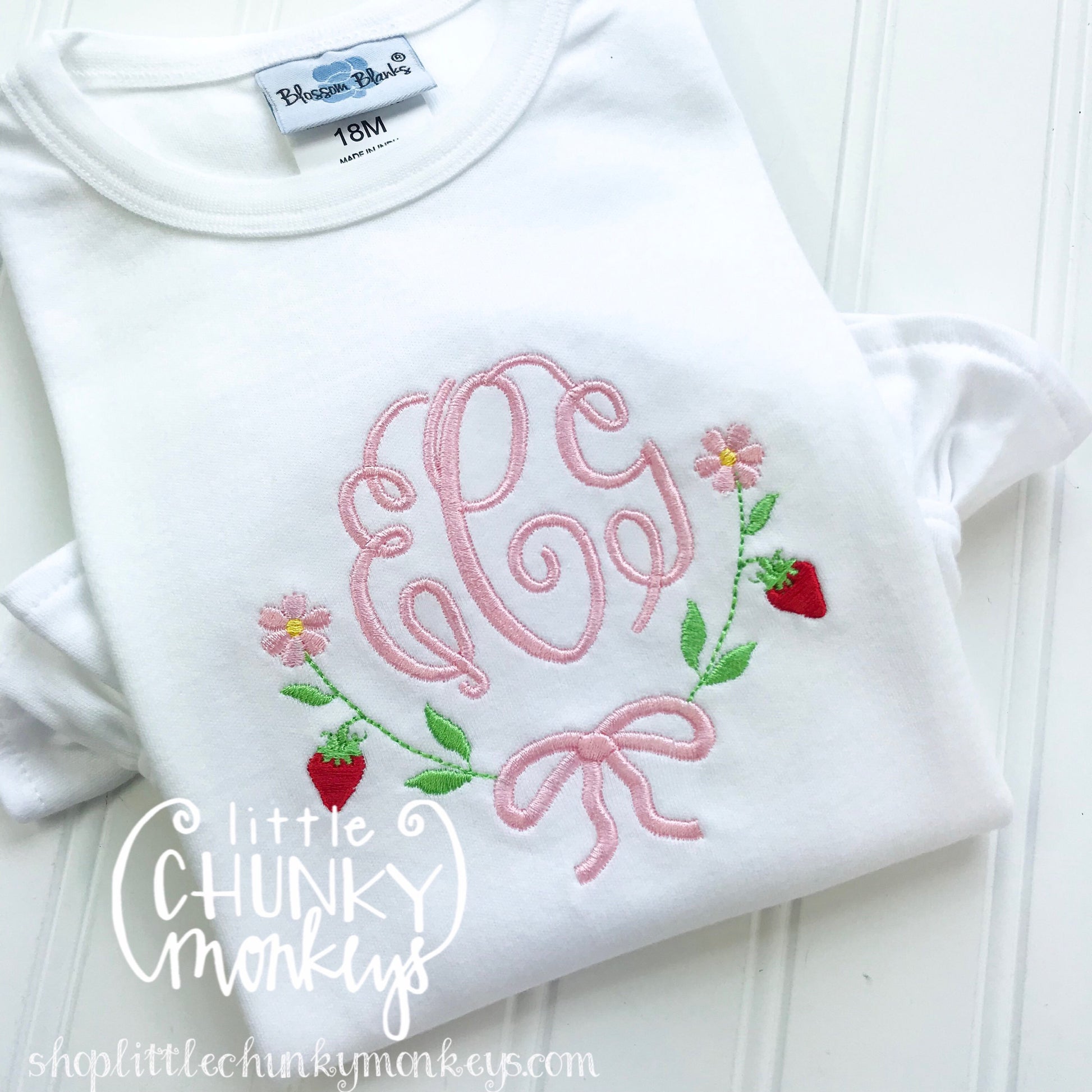 Girl outfit - Girl Shirt - Monogram Tee with Strawberries & Daisies