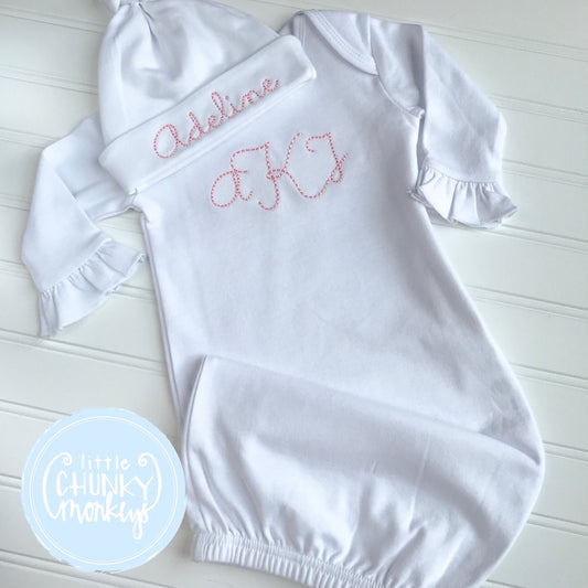 Baby Girl Gown - Bring Home Outfit - Personalized Newborn Gown with Vintage Personalization