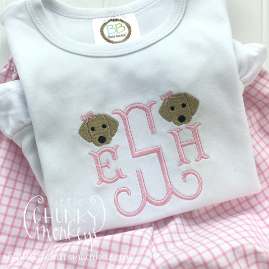 Girl outfit - Girl Shirt - Monogram Tee with Puppies and Bows