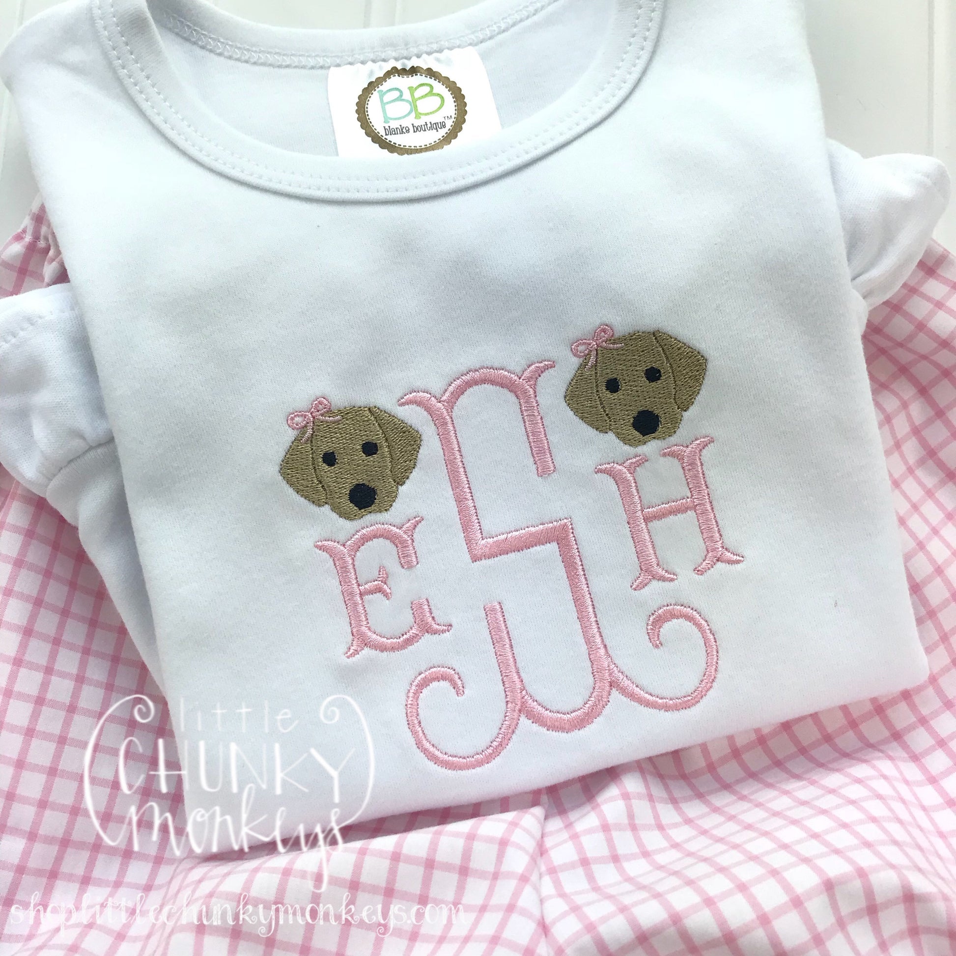 Girl outfit - Girl Shirt - Monogram Tee with Puppies and Bows