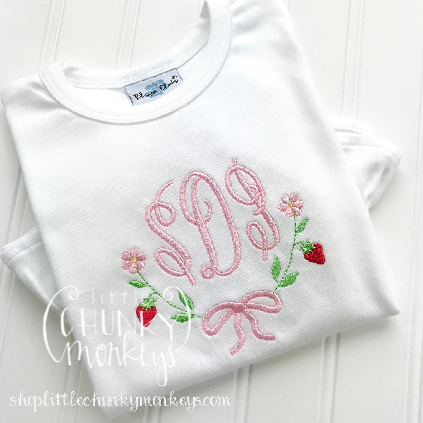 Girl outfit - Girl Shirt - Monogram Tee with Strawberries & Daisies