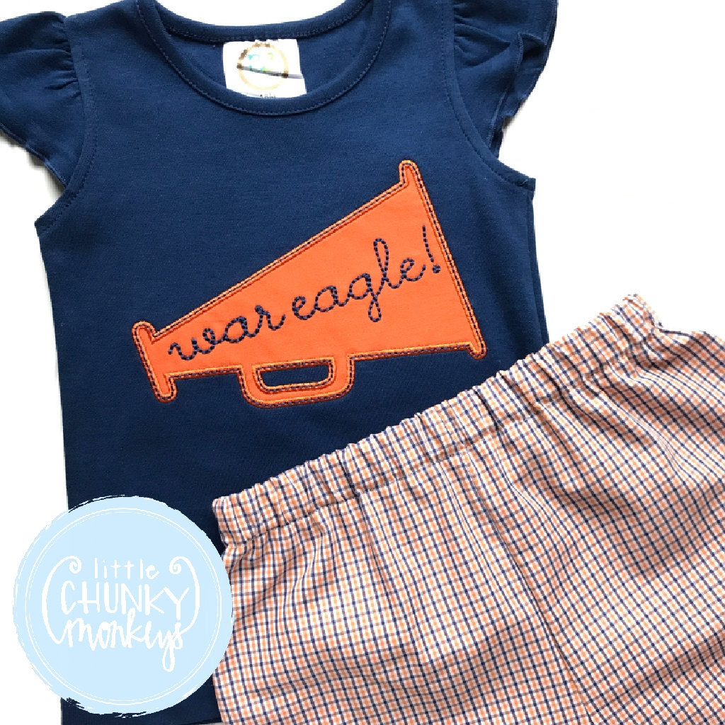 Girl outfit - Girl Shirt - Applique Megaphone with War Eagle on Navy Blue Shirt