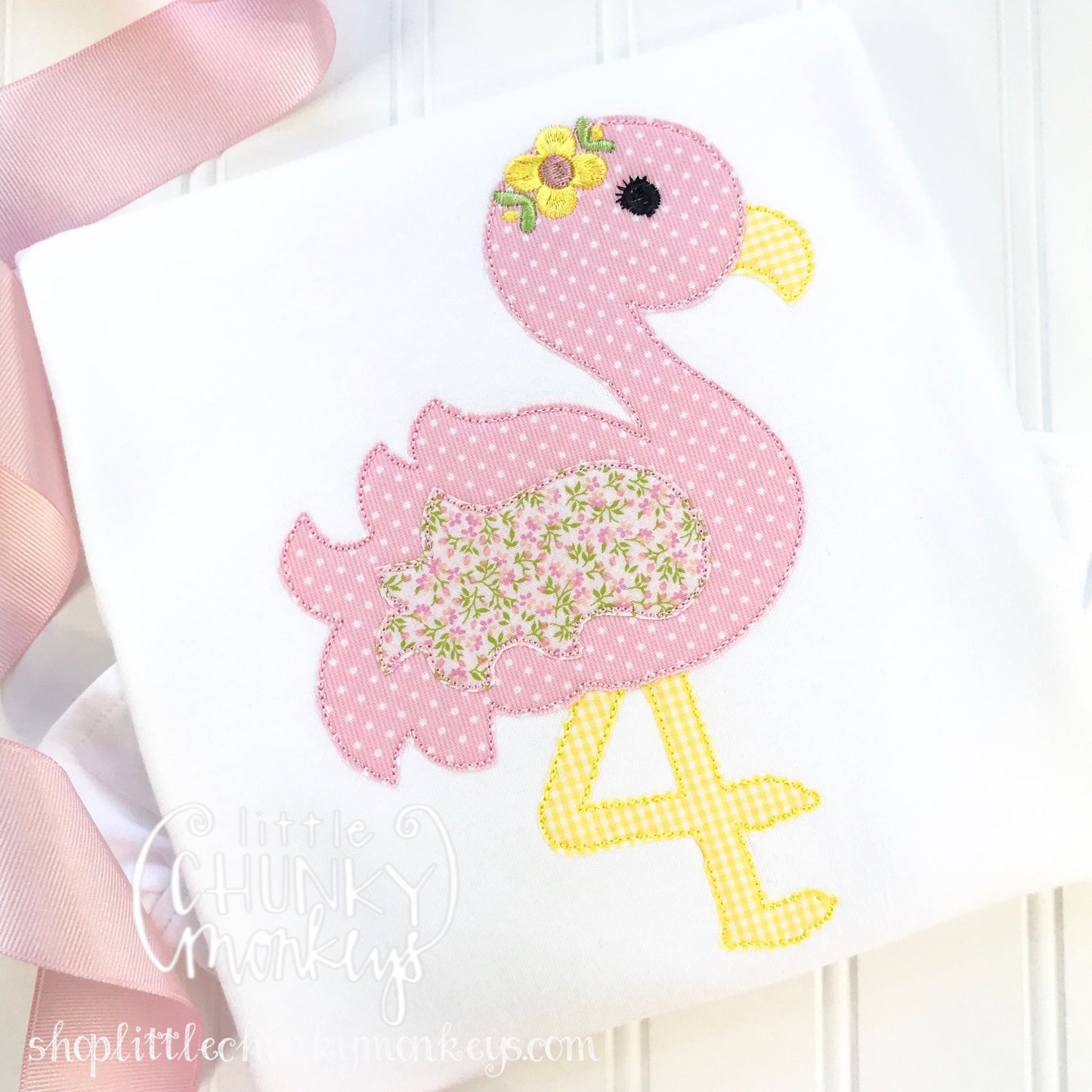 Girl outfit - Girl Shirt - Girl Flamingo with Floral Applique Shirt